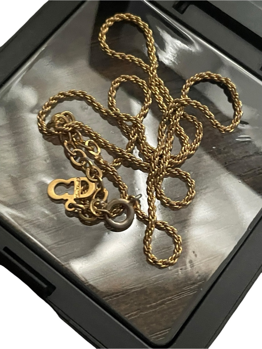 Vintage Christian Dior Gold Tone Rope Chain CD Charm Necklace⁠ - Picture 2 of 7